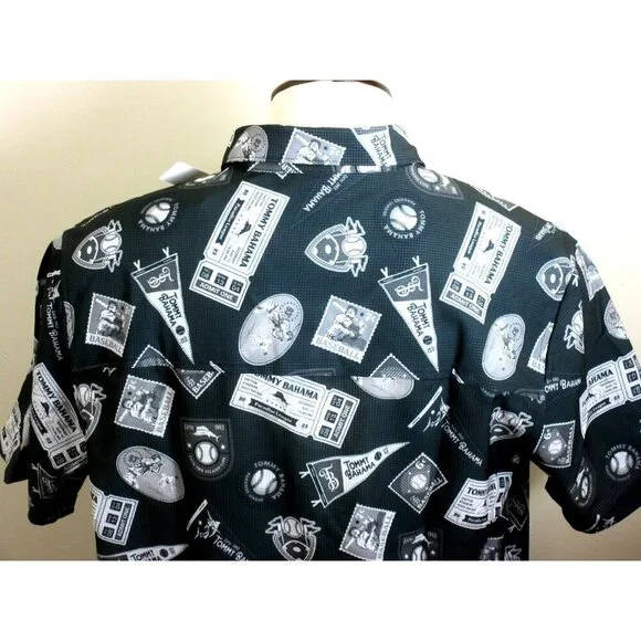 Tommy Bahama Men's SS Big Hitter Baseball Button Up Shirt Black Grey NWT - Picture 6 of 8